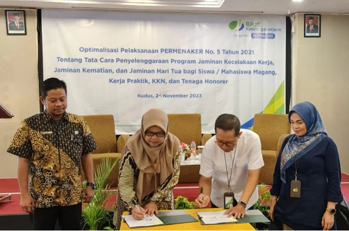 BPJS Ketenagakerjaan dan SMK Lemuria Kudus Berkomitmen Beri Perlindungan Bagi Siswa Magang